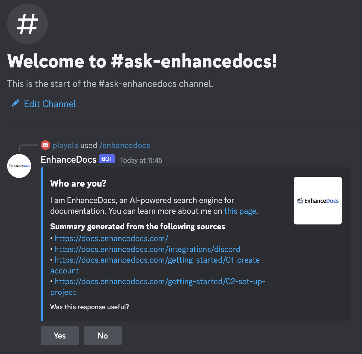 EnhanceDocs Discord Bot Example